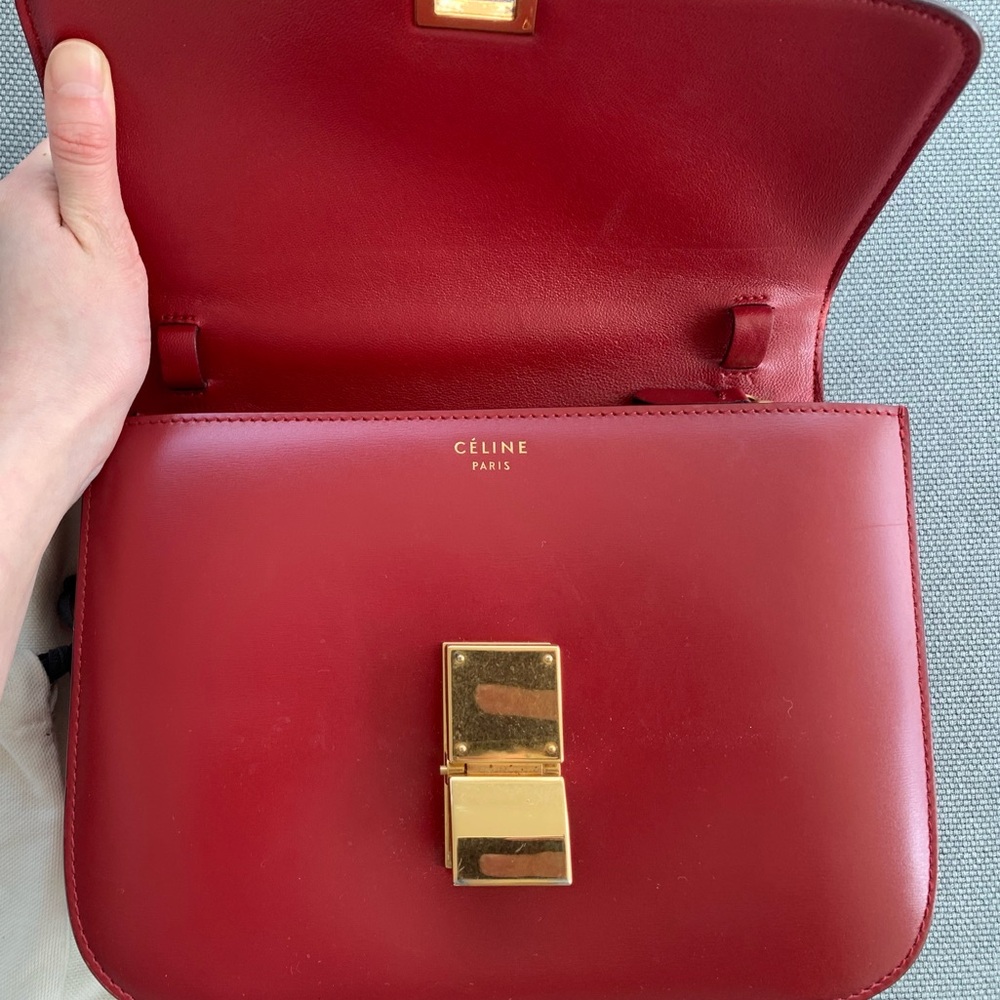 Celine classic medium box bag in red calfskin - Picture 3 of 9
